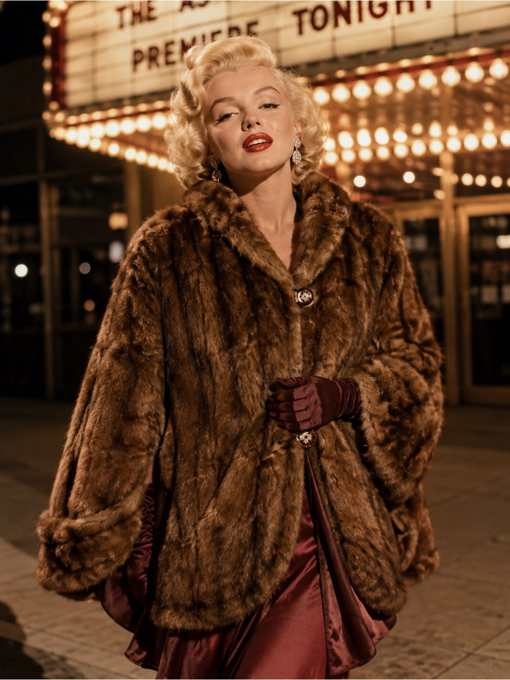 Vintage Hollywood Glam Genuine Fur Oversized Cape Coat Statement Evening Wrap